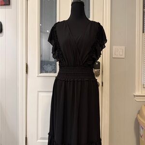 Calvin Klein Black Maxi Dress with Ruffle Accents